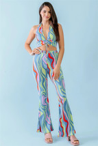 Women&#39;s Blue &amp; Pink Halter Crop Top &amp; High Waist Pants Set (S) - £32.07 GBP