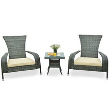 3-Piece Wicker Adirondack Set with Comfy Seat Cushions-Gray - $204.95