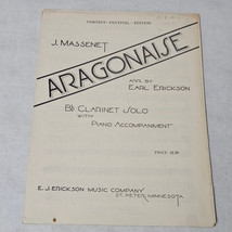 Aragonaise J. Massenet Sheet Music B flat Clarinet Solo with Piano Accompaniment - $14.98