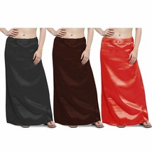 Women Satin Silk Petticoat Saree Underskirt Red Black Brown Pack Of 3Pcs - £21.91 GBP
