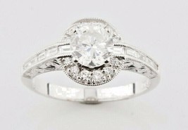 1.40 Carat Round Diamond Halo 18k White Gold Engagement Ring Size 6.5 - £4,931.90 GBP