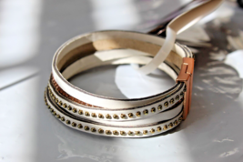 Rose Gold Tone White Pleather W Rhinestones 6 Row Bracelet NEW - £13.50 GBP