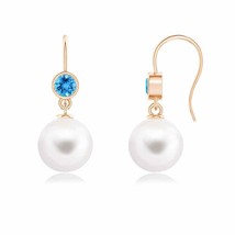 ANGARA Freshwater Cultured Pearl Earrings with Swiss Blue Topaz in 14K Rose Gold - £289.35 GBP