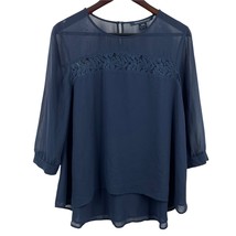 French Connection Blue Lace Inset Blouse Size 8 - $16.21