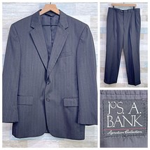 Jos A Bank Wool Stripe 2 Piece Suit Gray Two Button Mens 41R 35x31 Pleat... - £84.24 GBP