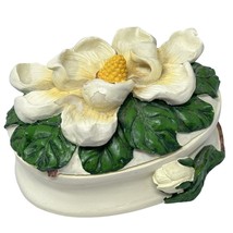 CBK LTD Magnolia Flower Trinket Box Resin Vintage 1995 Oval 4 x 3 Inches... - $14.80