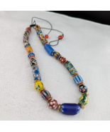 African Style floral and Chevron Glass Beads Necklace - $699.45 MXN