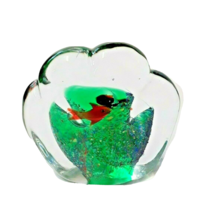 Art Glass Fish Aquarium Paper Weight Clam Shaped Red Fish Double Sided - £12.86 GBP