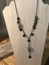 Black Tone Metal Chain With Gold Tone Circle Beads Long Necklace Claw Clasp - £3.20 GBP