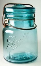 Old Ball Ideal Aqua Blue 1-Pt Glass Canning Jar # 2 (B) - $5.99