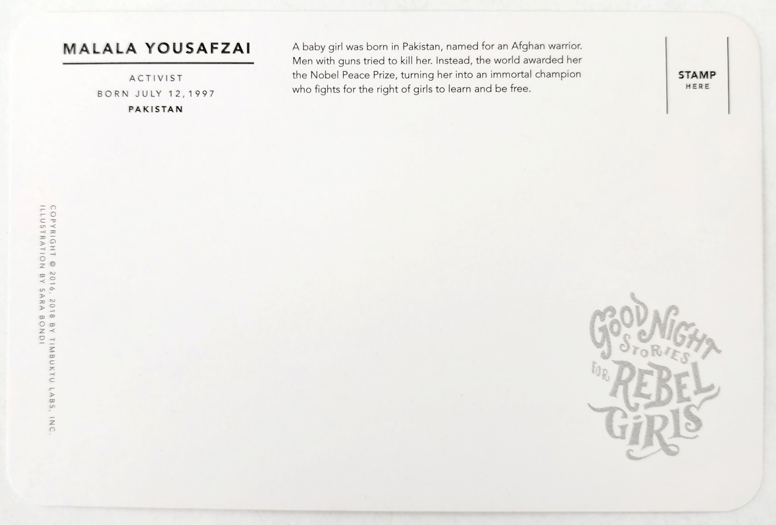 Sonita Alizadeh Art Postcard Nobel Prize Activist 2018 Pioneer Unposted F3H Item image 3