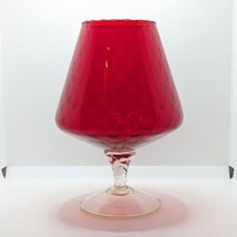 Italian Empoli Glass Brandy Glass Vase in Ruby Red, Optical, Vintage - $26.14