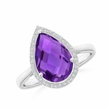 ANGARA Pear-Shaped Amethyst Cocktail Ring with Diamond Halo in 14K Gold - £911.11 GBP