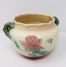 Floral Hull Pottery Planter Vase Vining Stem Handles Cream Pink White VTG 7”W - £18.22 GBP