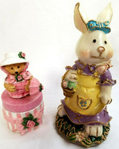 Resin Easter Bunny Rabbit &amp; Trinket Box Bear All Dressed Up in Easter Best - £12.98 GBP