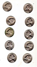 JEFFERSON NICKELS Coin Lot of 10 assorted Nickels (1960 -1979) - $9.95