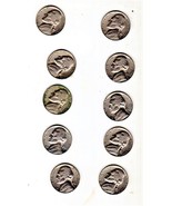 JEFFERSON NICKELS Coin Lot of 10 assorted Nickels (1960 -1979) - $12.30 CAD