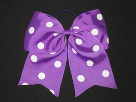 New &quot;Polka Dot Purple&quot; Cheer Bow Pony Tail 3 Inch Ribbon Girls Hair Cheerleading - £6.42 GBP