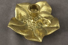 Vintage Metalware Solid Cast Brass Leaf Floral Candleholder Chamberstick - £19.04 GBP