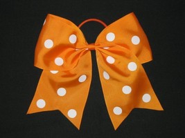 New &quot;Polka Dot Orange&quot; Cheer Bow Pony Tail 3 Inch Ribbon Girls Hair Cheerleading - £6.42 GBP