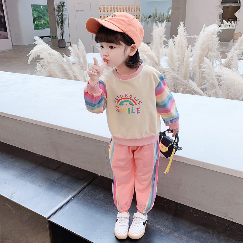 Primary image for 2pcs Set Rainbow Striped Pullover Sweatshirt & Pants Set For Autumn Girl Outfits