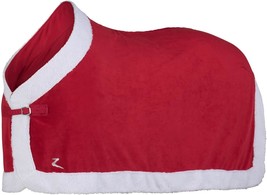 Santa Christmas Fleece Horse Cooler Blanket With Faux Fur - Red - 84 In - $54.99