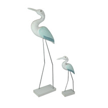 Set of 2 Hand Carved White Painted Wood Bird Home Coastal Décor Sculptures - £35.05 GBP