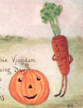 Anthropomorphic Carrot Jack O lantern Pumpkin JOL Holiday Postcard 1912 - £9.47 GBP