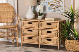 Sorley Natural Brown Rattan 6-Drawer Storage Cabinet - $3,635.22 MXN