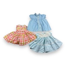 Vtg 3pc Lot Alyssa Plaid Dress Cottage Baby Toddler Infant Pink Blue Lace - £18.11 GBP