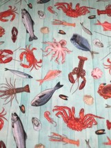 Robert Kaufman Fabrics - Catch of the Day - yummy seafood on Aqua 1/2 yd - £3.46 GBP