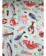 Robert Kaufman Fabrics - Catch of the Day - yummy seafood on Aqua 1/2 yd - £3.48 GBP
