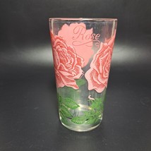 Peanut Butter Rose Floral Drinking Glass Tumbler Pink Green Vintage - £23.31 GBP