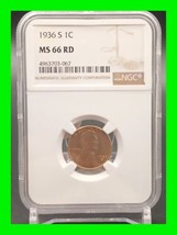 Stunning 1936-S Lincoln Cent NGC MS66 RD - HIGH GRADE  - £134.84 GBP