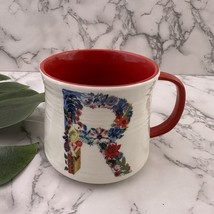 Nathalie Lete Anthropologie Coffee Mug Monogram Letter R Red White Flora... - $443.14 MXN