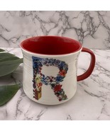 Nathalie Lete Anthropologie Coffee Mug Monogram Letter R Red White Flora... - $23.75