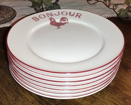 Home Essentials Bonjour Red Rooster 7pc Salad Plate Country Farmhouse 7.75&quot; - £35.37 GBP