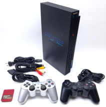 Sony Play Station 2 PS2 Fat Black System Console SCPH-35001 Bundle TESTED/CLEAN - $94.68