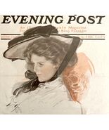 Saturday Evening Post Cover 1908 Fisher Lithograph Woman In Hat Print Ar... - $83.60 CAD