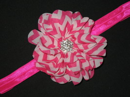 New &quot;Chevron Chiffon   Hot Pink&quot; Chiffon Flower Headband Girls Hair Bow Baby Kid - £3.17 GBP