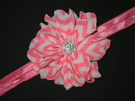 New &quot;CHEVRON CHIFFON - Bubblegum Pink&quot; Chiffon Flower Headband Girls Hai... - £3.19 GBP
