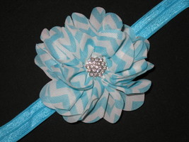 New &quot;Chevron Chiffon   Light Blue&quot; Chiffon Flower Headband Girls Hair Bow Baby - £3.24 GBP