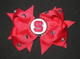  NEW &quot;North Carolina State Wolfpack&quot; Girls Ribbon Hairbow Bow Rhinestone NCAA - £5.48 GBP