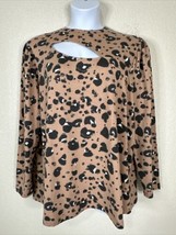 Como Blu Blouse Womens Plus Size 3X Pink Animal Print Keyhole Long Sleeve - $17.59