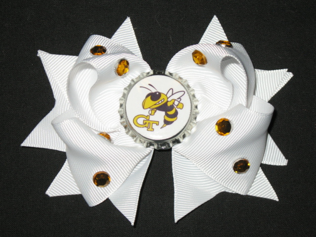 Primary image for NEW "Georgia Tech Yellow Jackets" GT Girls Ribbon Hair Bow Rhinestone Clip NCAA