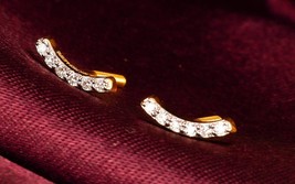 18K Gold Gentle Wave Diamond Earrings | Elegant Jewelry Gift | Sparkling Beauty  - £142.16 GBP