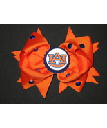 NEW &quot;AUBURN Tigers&quot; University Girls Ribbon Hair Bow Rhinestone Clip NCAA - £5.49 GBP