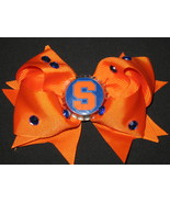 NEW &quot;SYRACUSE Orange&quot; University Girls Ribbon Hair Bow Rhinestone Clip NCAA - £5.58 GBP