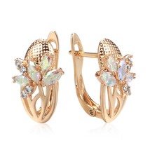 Fashion Colorful Natural Zircon Women Earrings 585 Gold Color Banquet Flower Ear - £10.25 GBP
