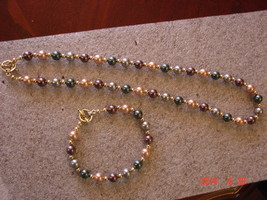 Swarovski Pearl Necklace &amp; Bracelet - 8mm multi colored - w/14K 4mm bead... - £23.90 GBP